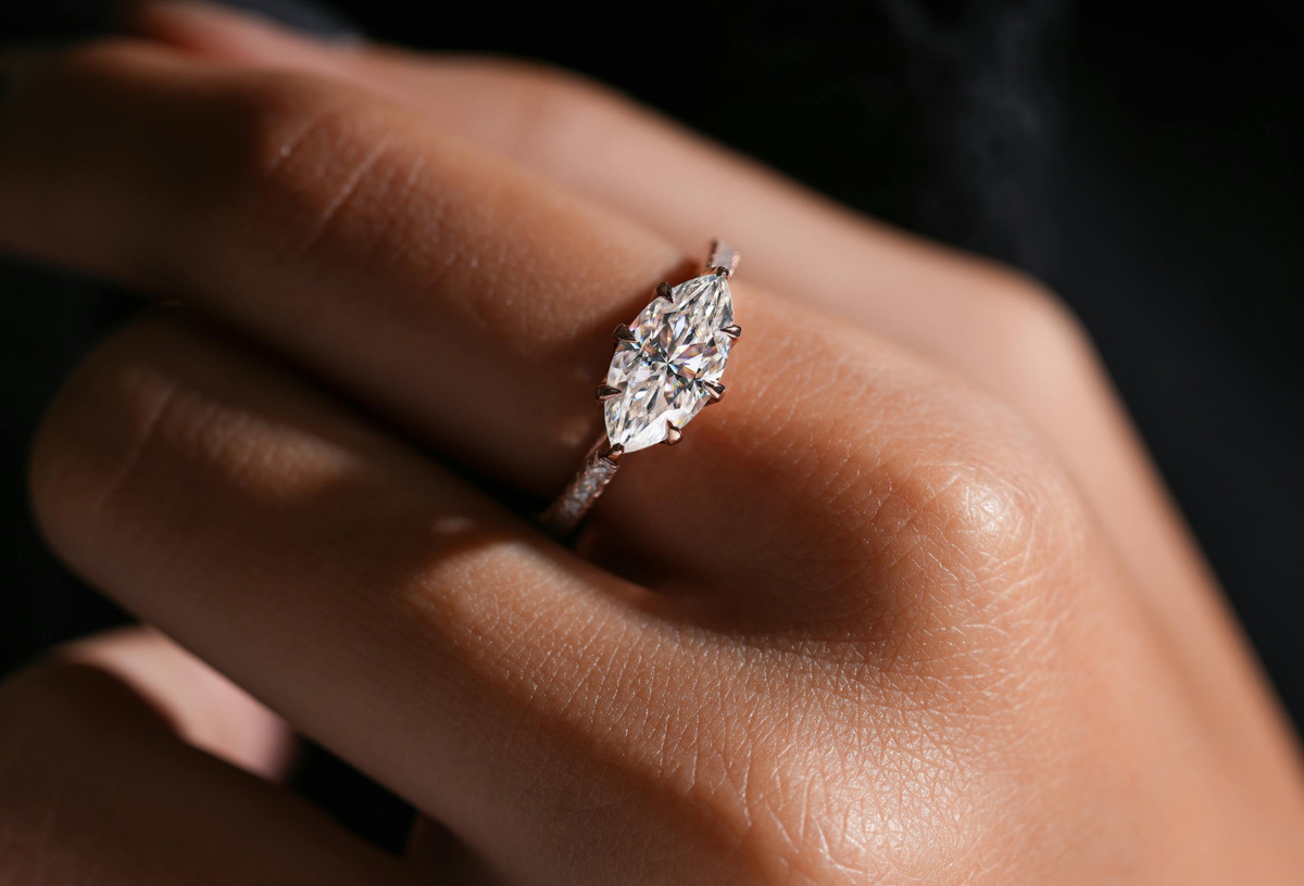 Matching lab-grown diamond couple rings