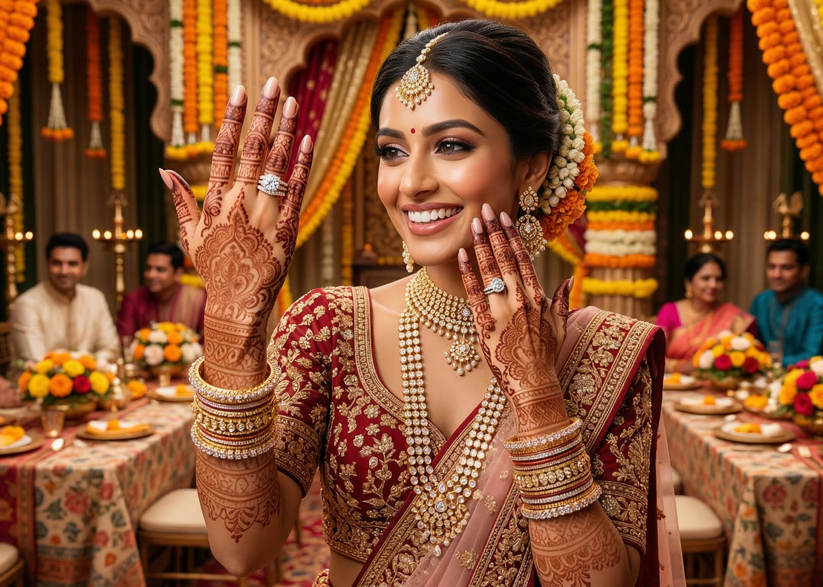 Bride wearing lab-grown diamond bridal jewellery