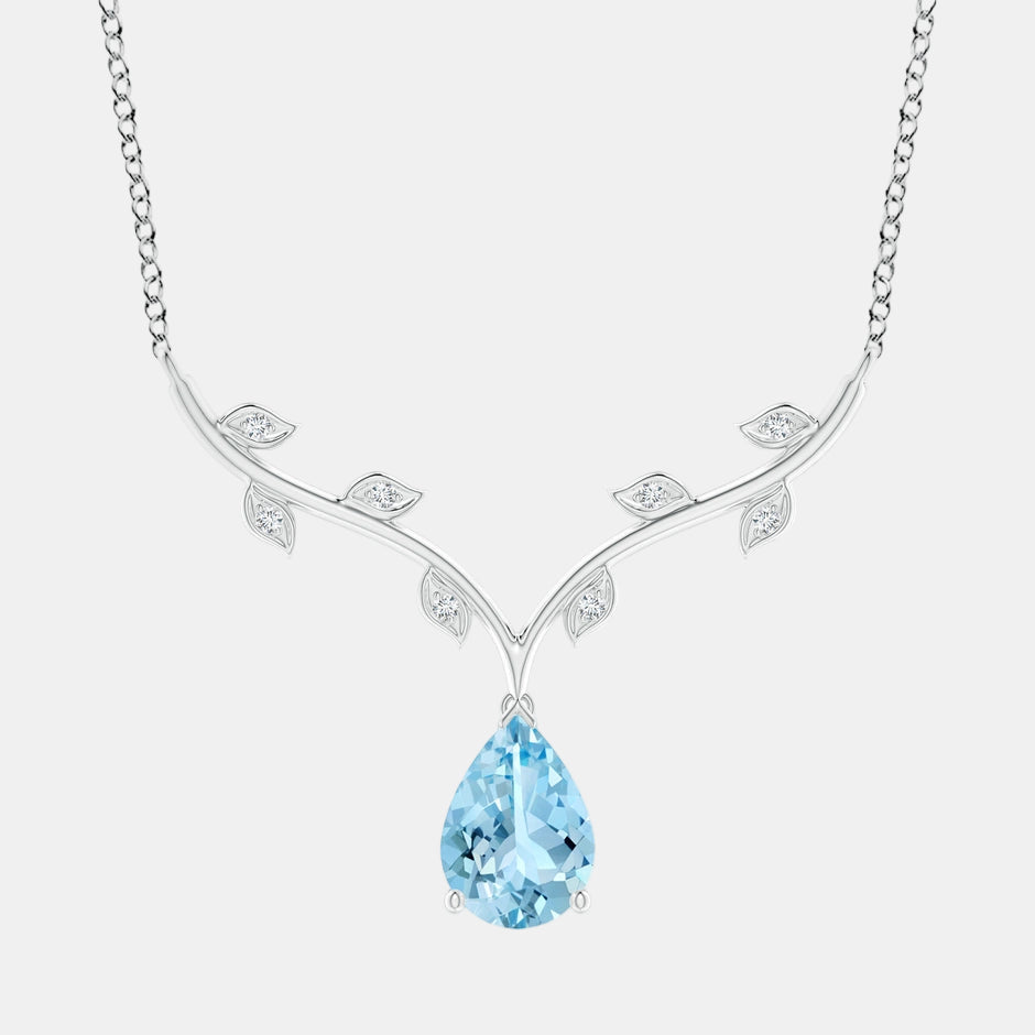 Pear-Shaped Aquamarine Necklace with Leaf Motifs