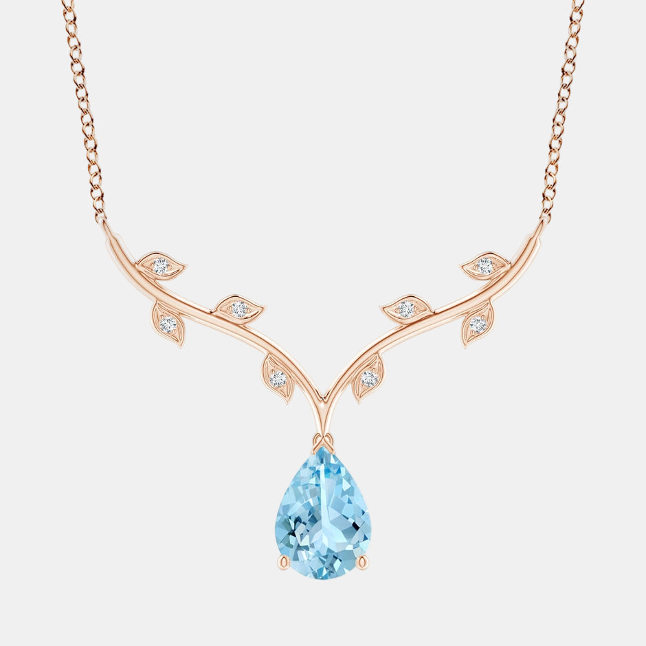 Pear-Shaped Aquamarine Necklace with Leaf Motifs