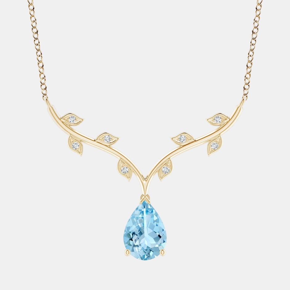 Pear-Shaped Aquamarine Necklace with Leaf Motifs