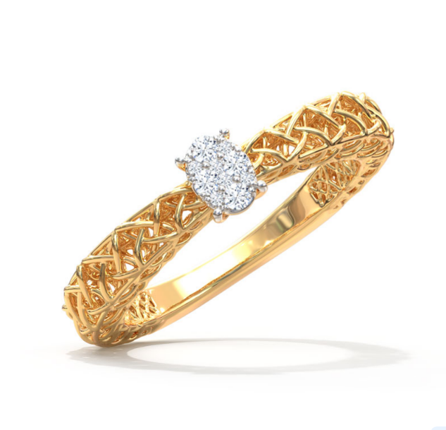 Gold ring with diamond on a white background