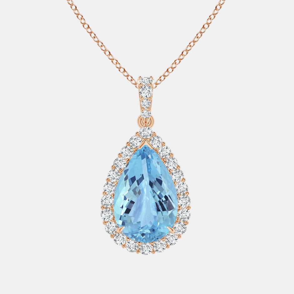 Pear-Shaped Aquamarine Halo Pendant