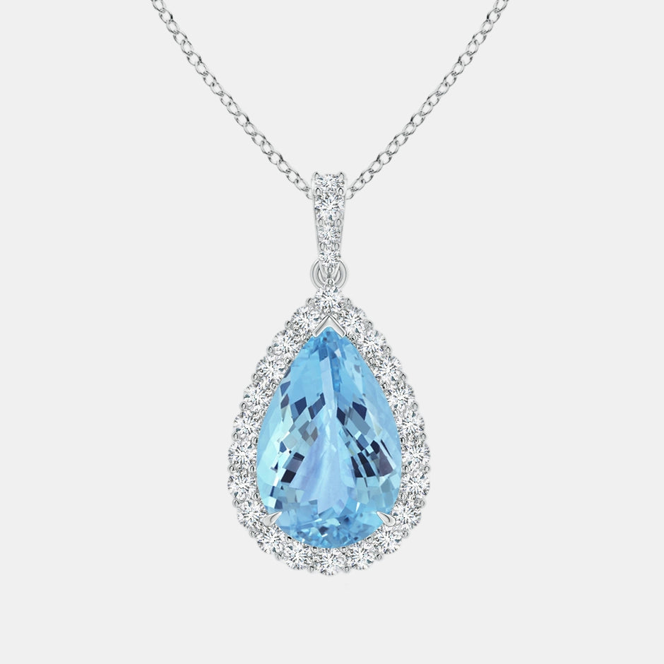 Pear-Shaped Aquamarine Halo Pendant