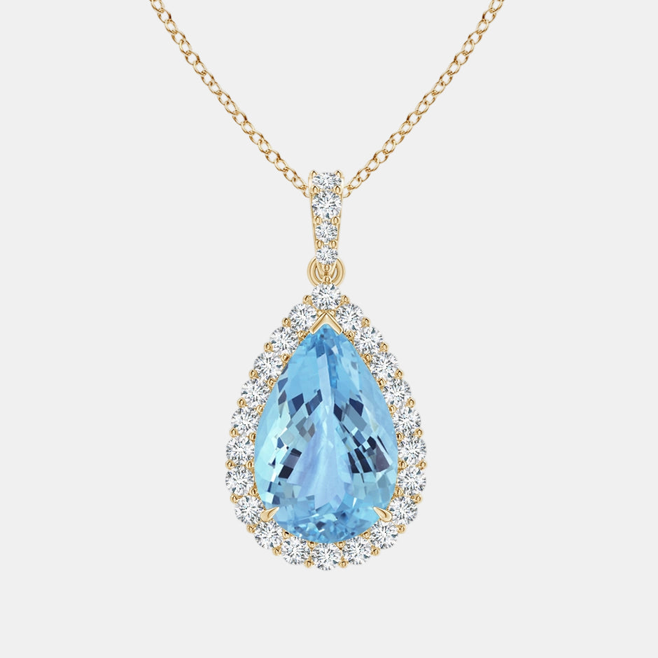 Pear-Shaped Aquamarine Halo Pendant