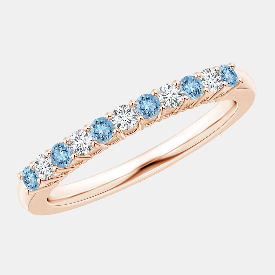Aquamarine and Diamond Half Eternity Wedding Ring