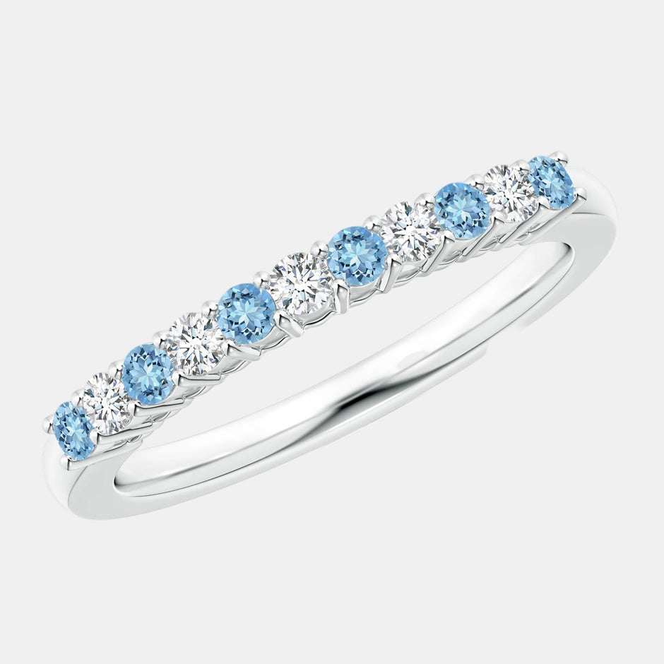 Aquamarine and Diamond Half Eternity Wedding Ring