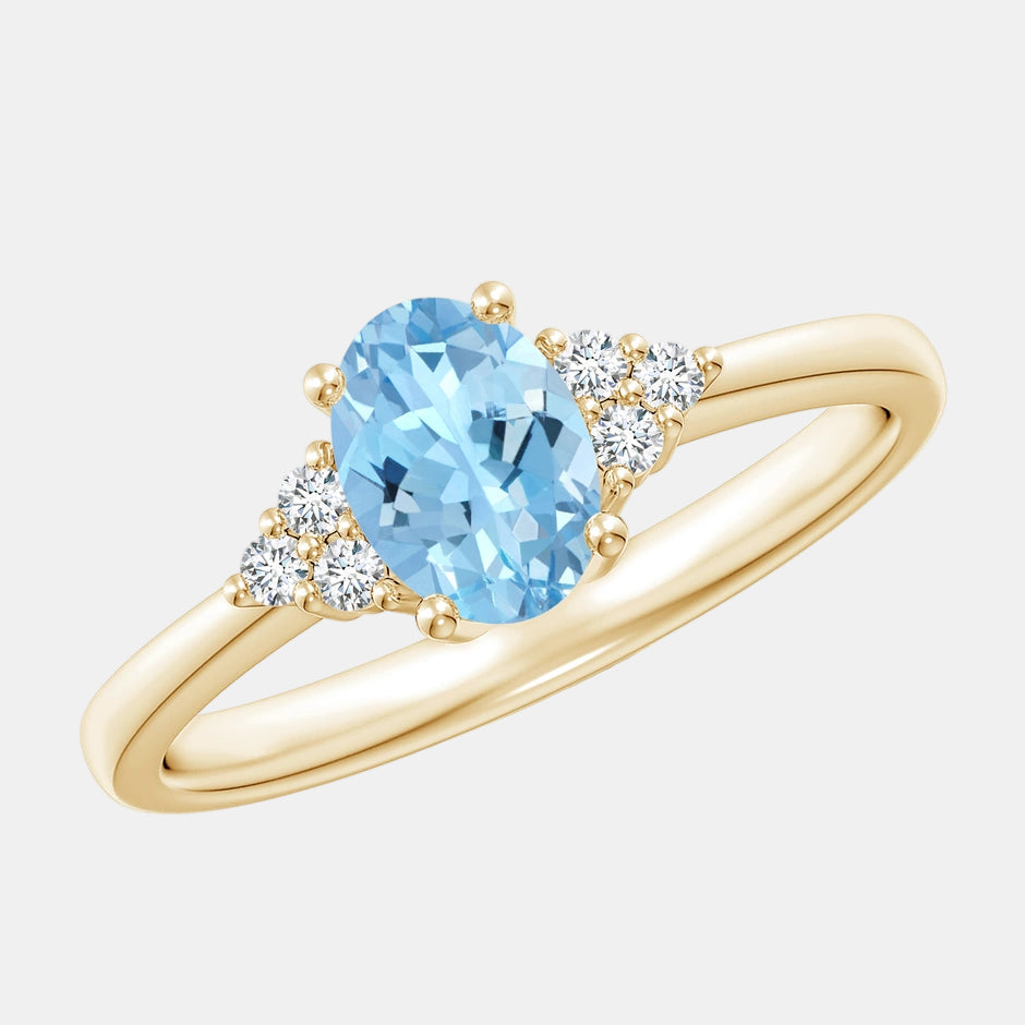 Oval Aquamarine and Diamond Promise Ring