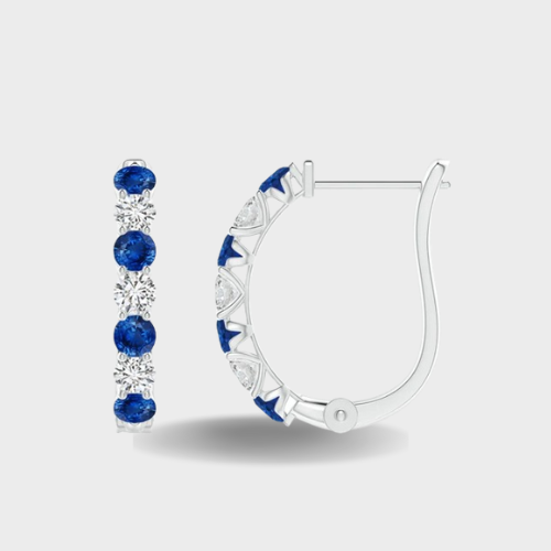 Sapphire Diamond Huggie Hoop Earrings