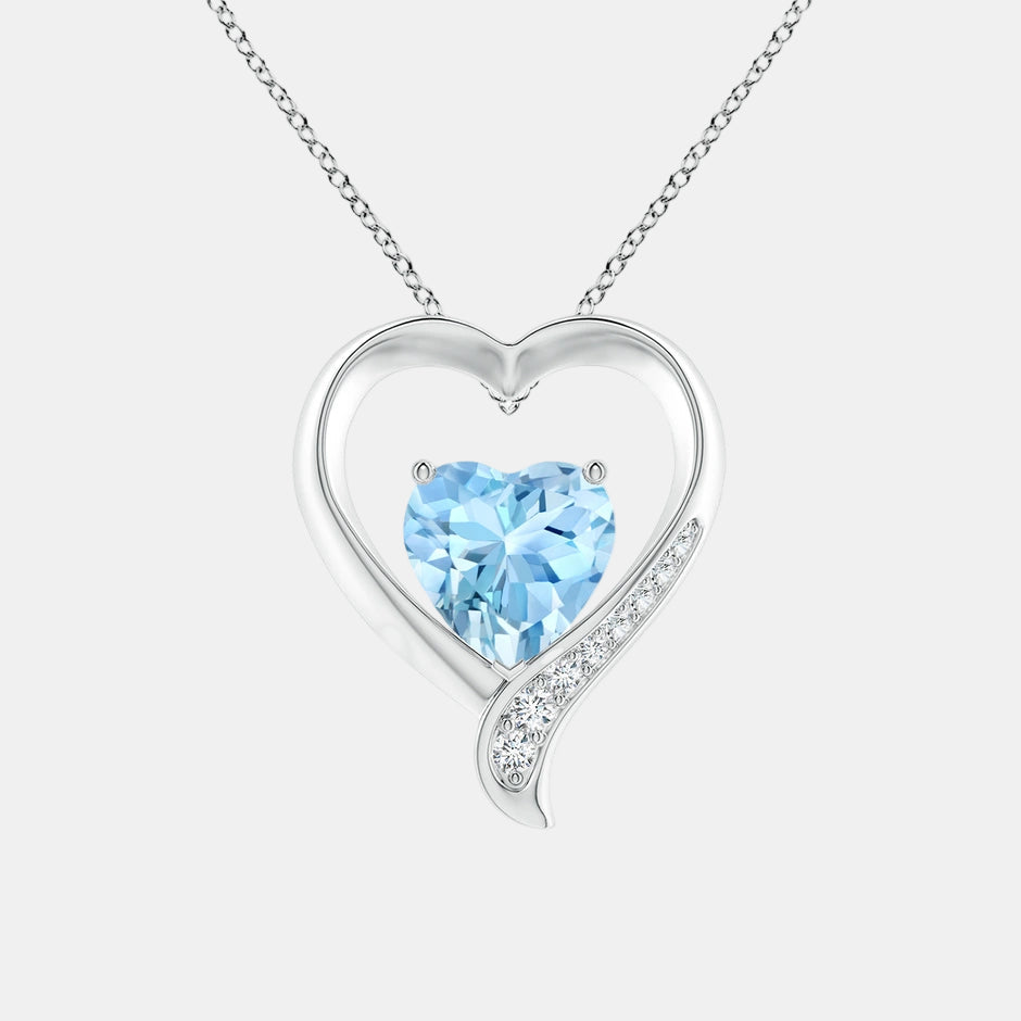 Aquamarine and Diamond Open Heart Pendant