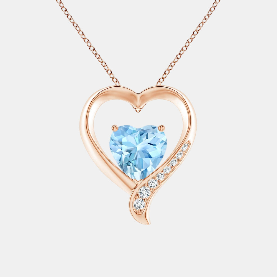 Aquamarine and Diamond Open Heart Pendant