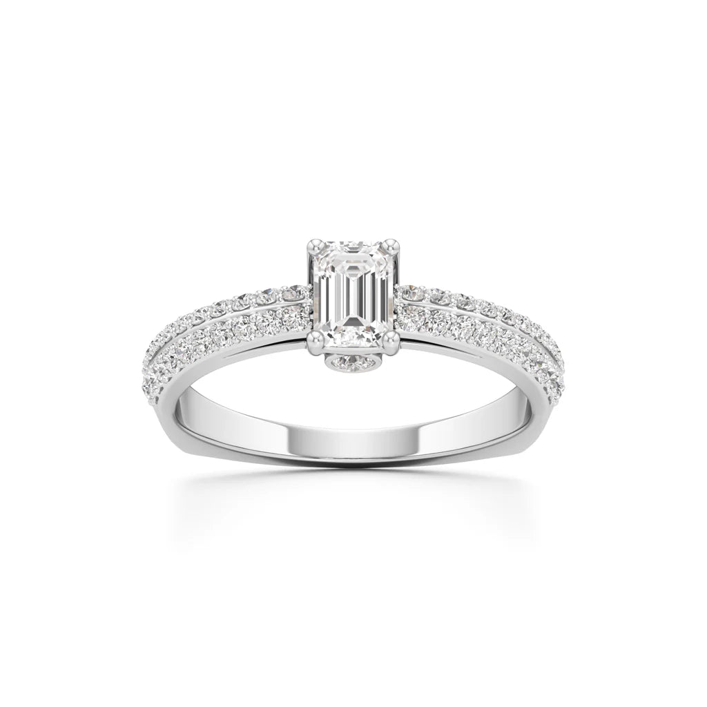 Emerald Cut Solitaire with Pave Accent Ring