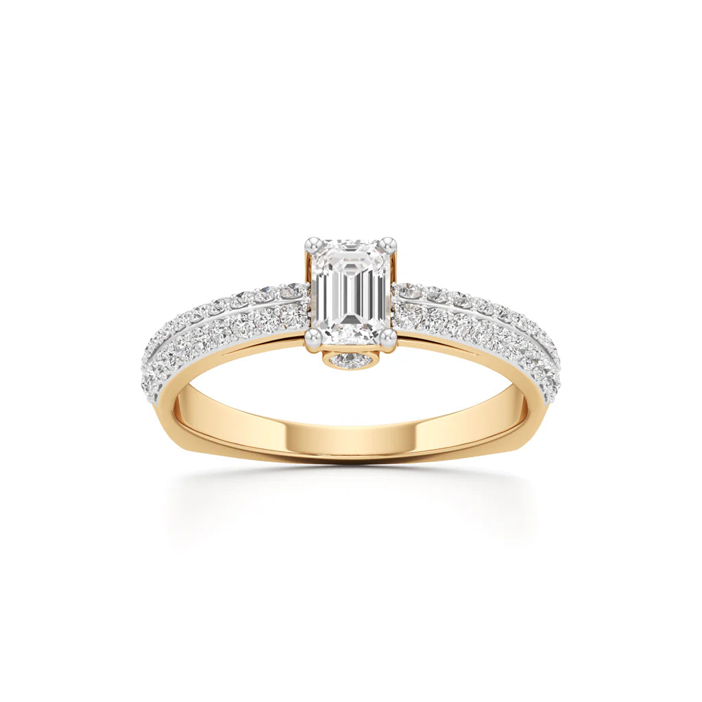 Emerald Cut Solitaire with Pave Accent Ring