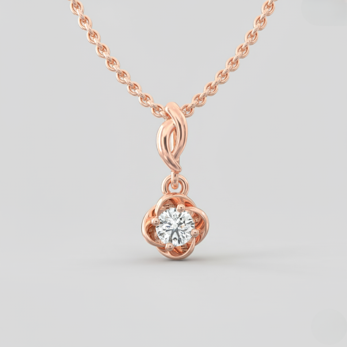 Radiant Elegance: Swirling Gold Solitaire Pendant with Lab-Grown Diamond
