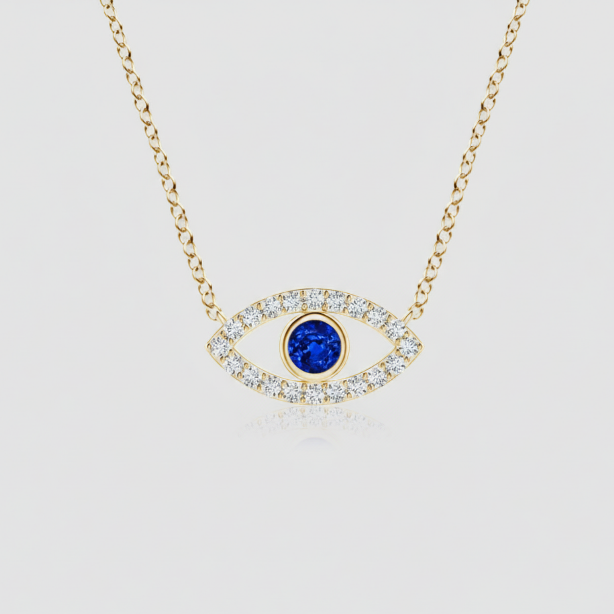 Blue Sapphire Evil Eye Pendant with Diamond Accents with Chain