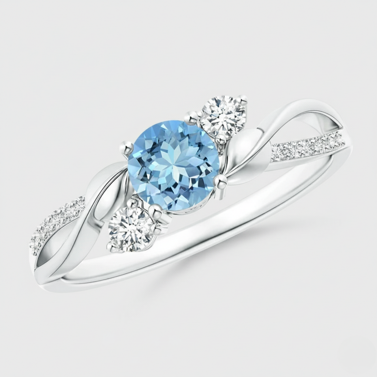 Aquamarine and Diamond Twisted Vine Engagement Ring