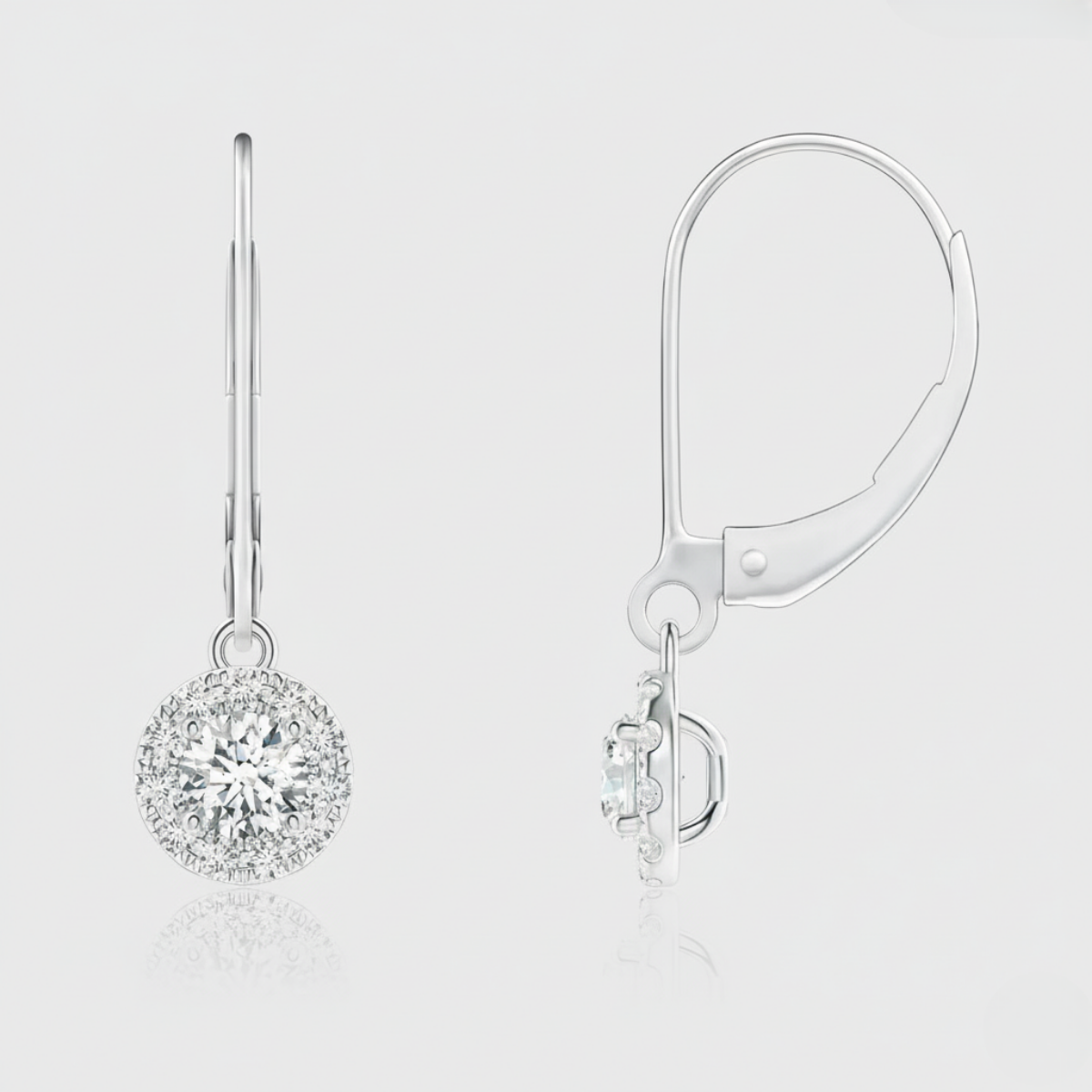 Round Diamond Dangle Earrings with Halo