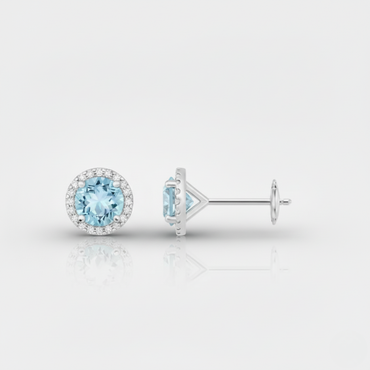 Classic Aquamarine and Diamond Halo Stud Earrings