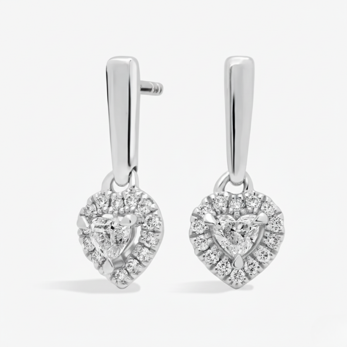 Heart-Shaped Diamond Halo Drop Earrings