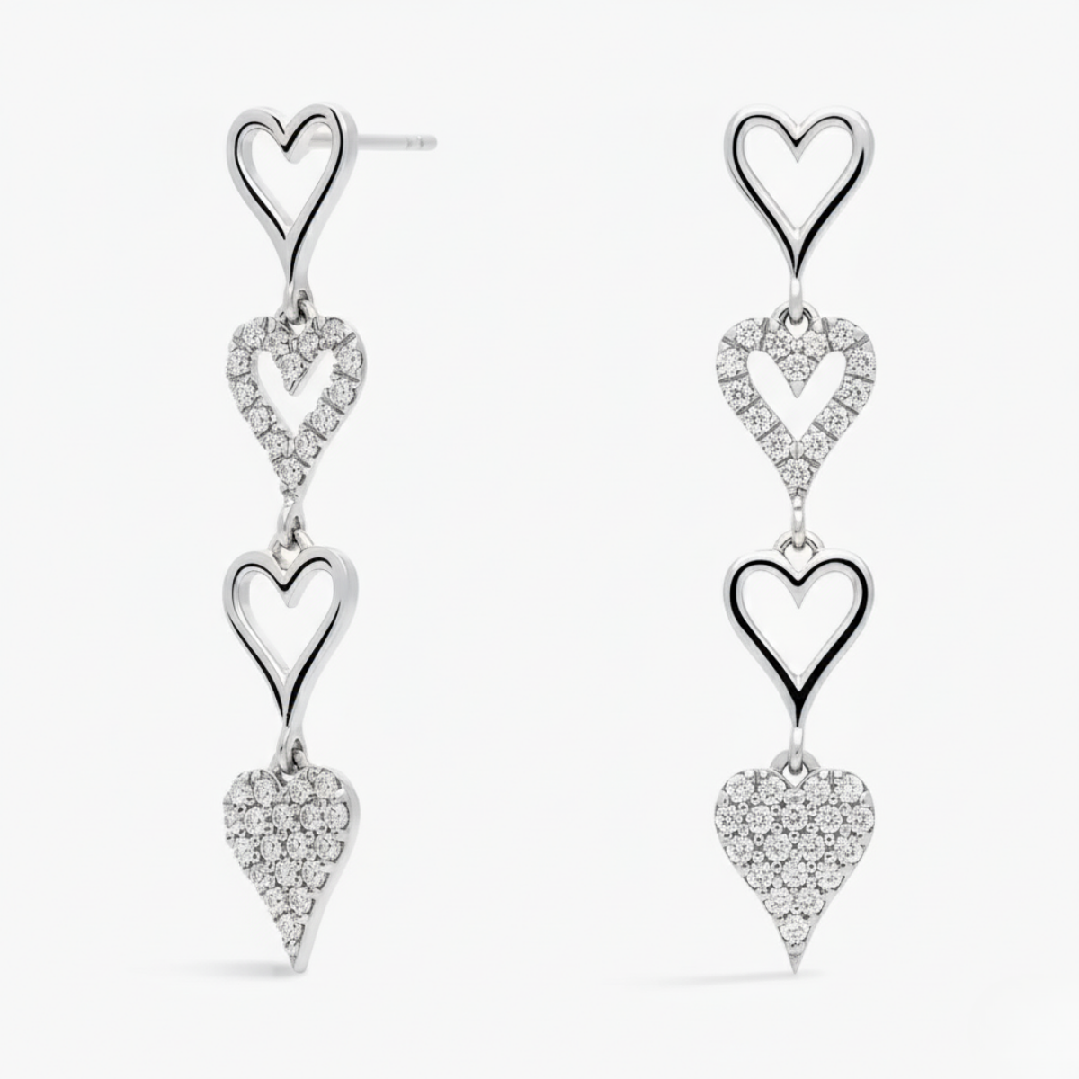 Alternating Diamond Heart Link Drop Earrings