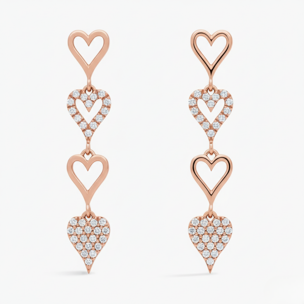 Alternating Diamond Heart Link Drop Earrings