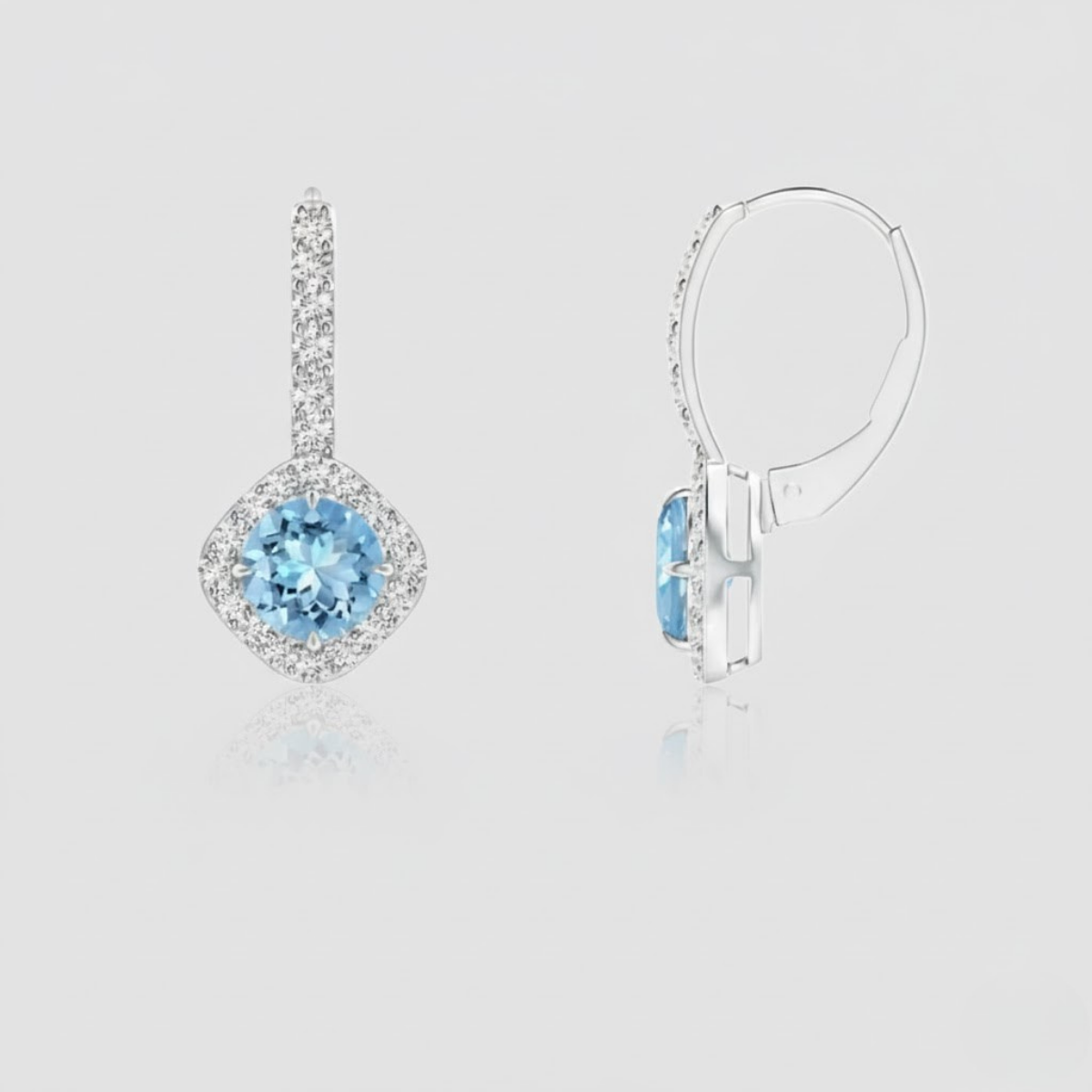 Vintage Style Pear-Shaped Aquamarine Halo Drop Earrings