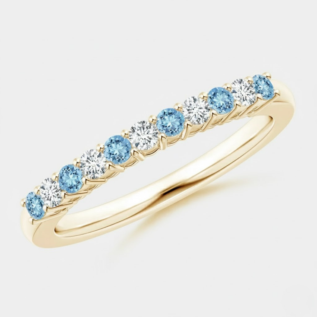 Aquamarine and Diamond Half Eternity Wedding Ring