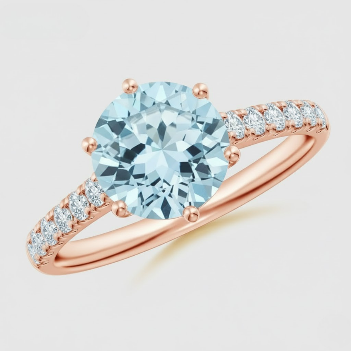 Aquamarine Solitaire Engagement Ring with Diamond Accents