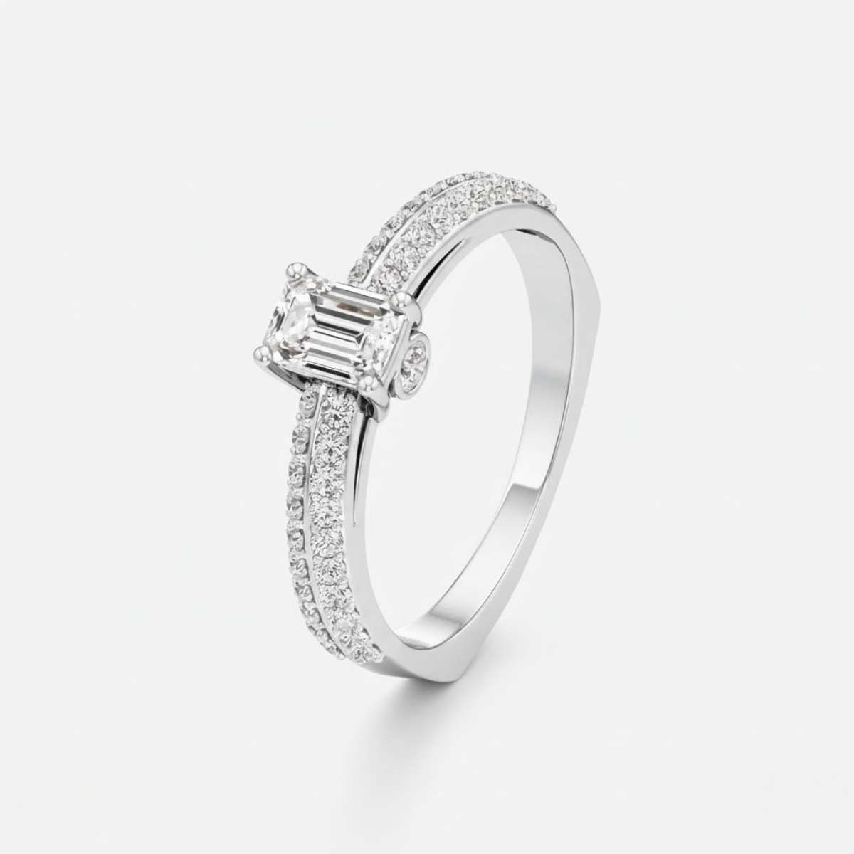 Emerald Cut Solitaire with Pave Accent Ring