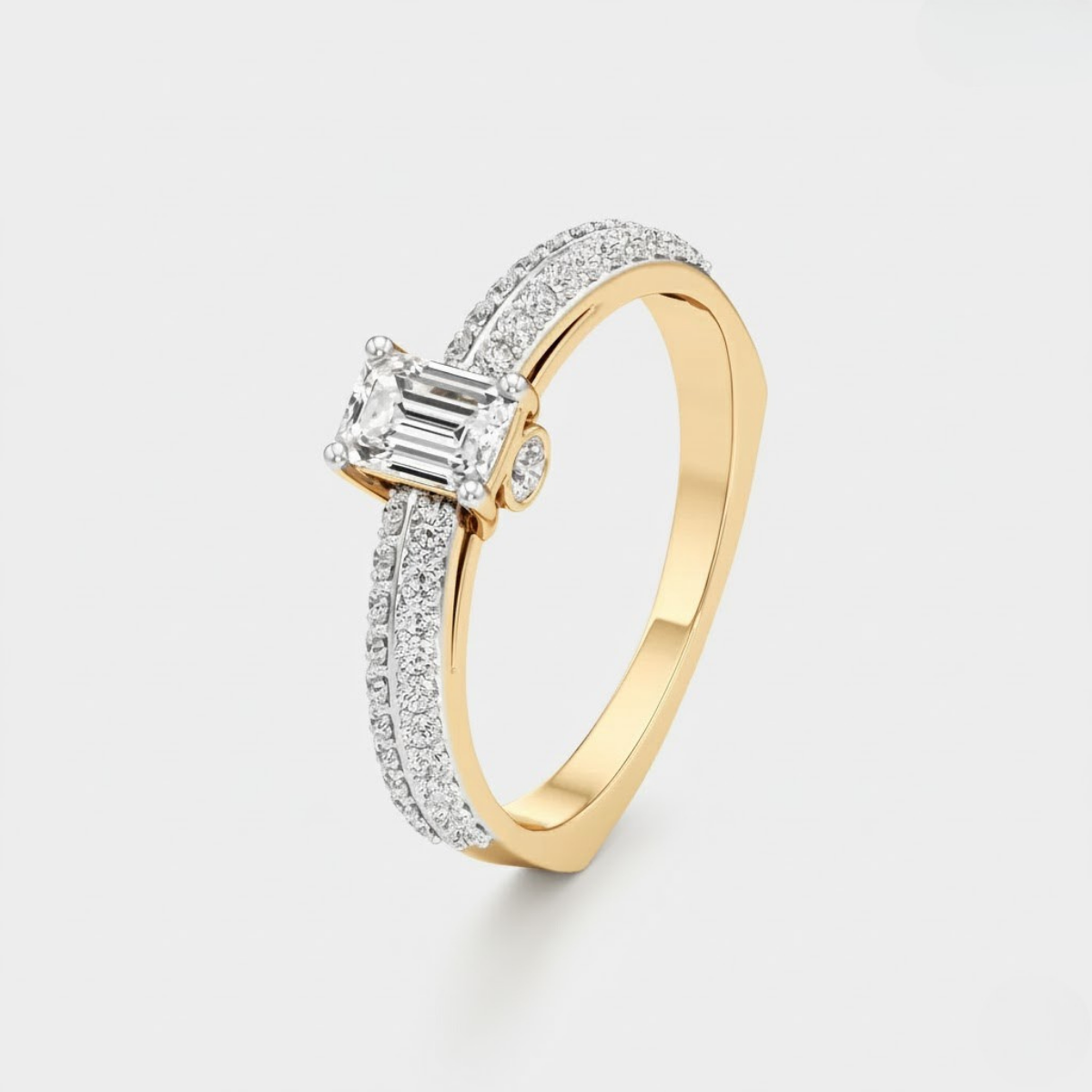 Emerald Cut Solitaire with Pave Accent Ring