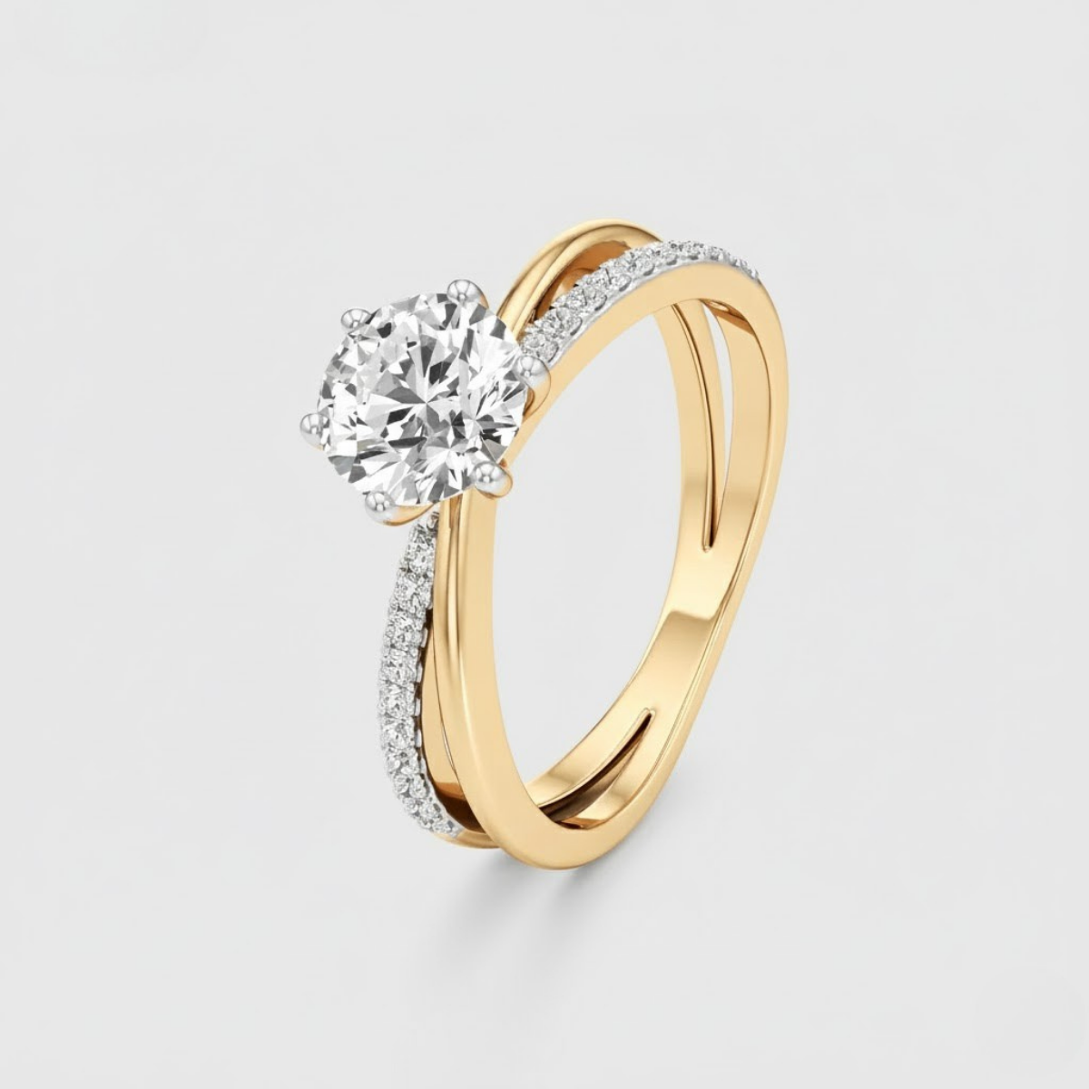 Round Solitaire Bypass Ring with Alina Accents