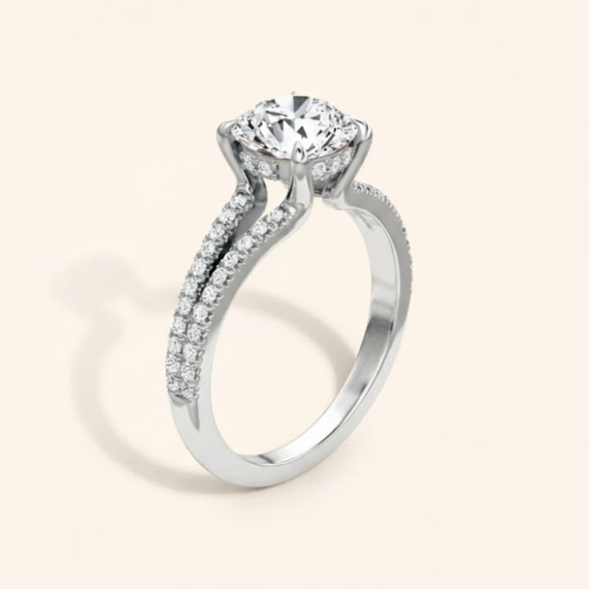 Dulce Halo Round Brilliant Solitaire Pavé Ring
