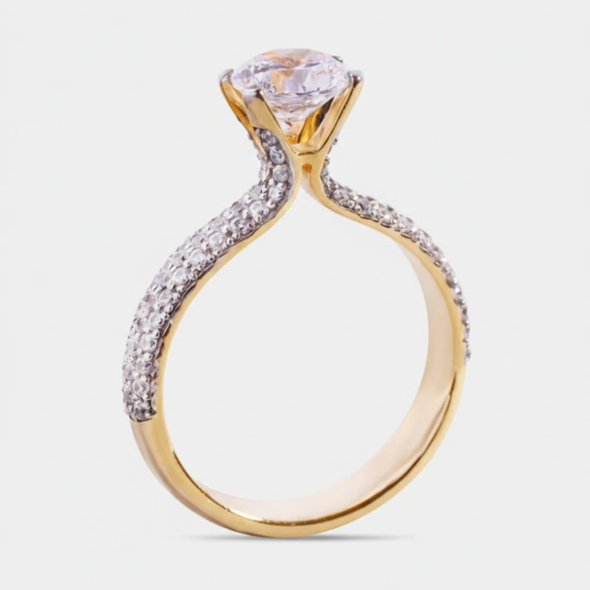 AURORA TRIPLE PAVE RING WITH A ROUND SOLITAIRE