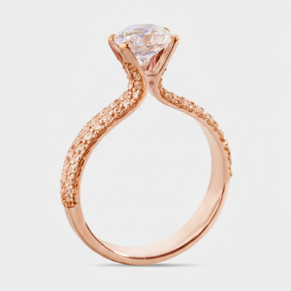 AURORA TRIPLE PAVE RING WITH A ROUND SOLITAIRE