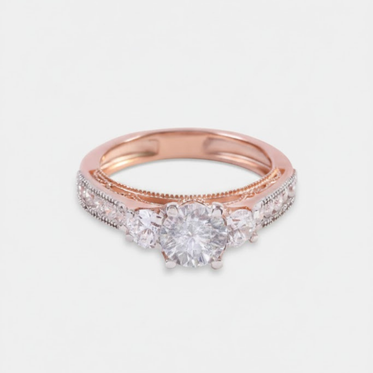 Ahania Trilogy Round Brilliant Solitaire Pave Ring