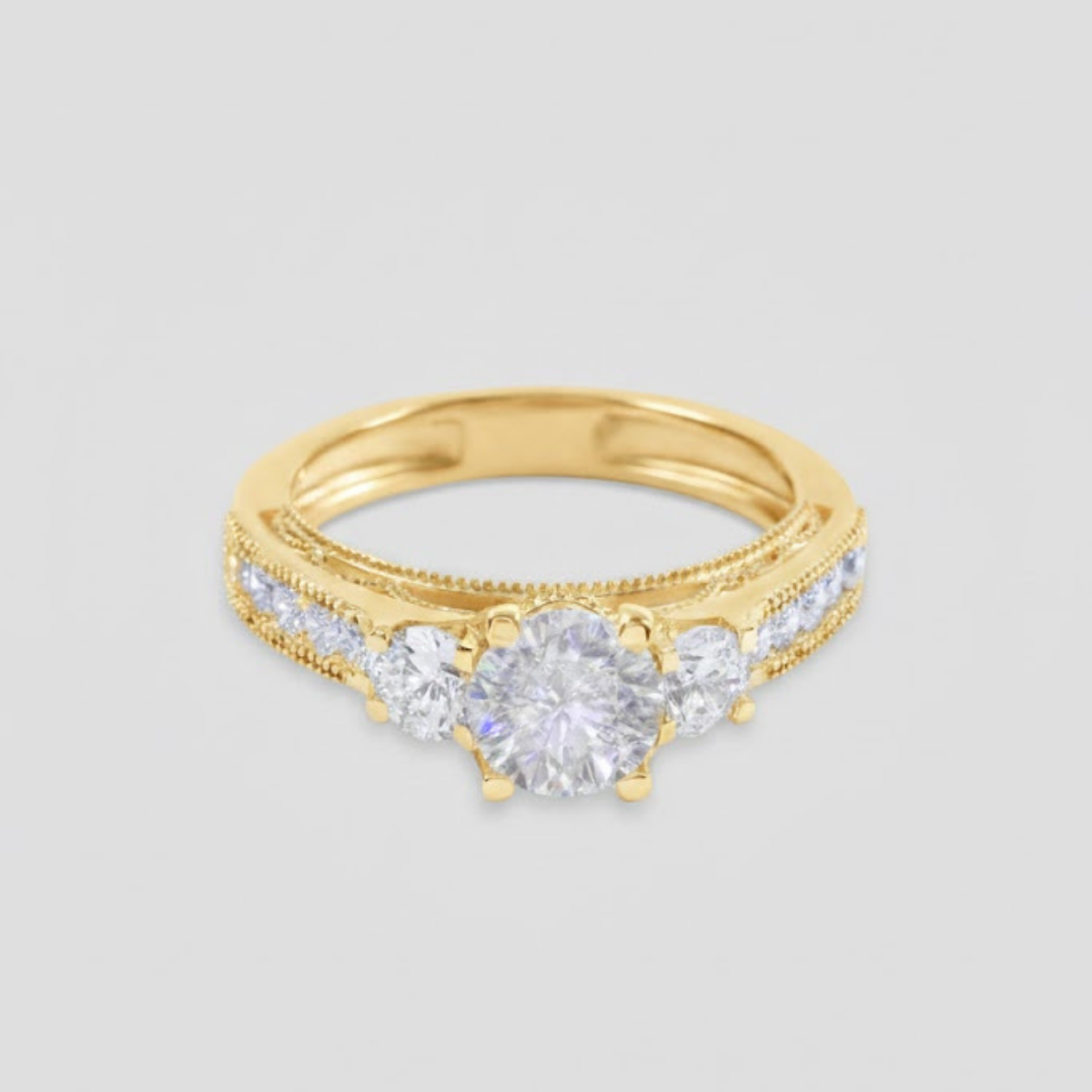 Ahania Trilogy Round Brilliant Solitaire Pave Ring
