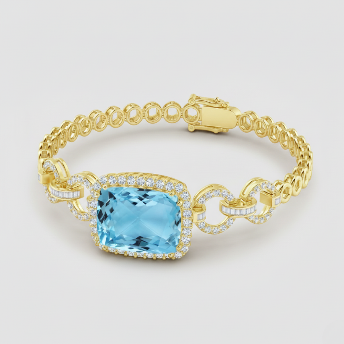 Rectangular Cushion Aquamarine Multi-Link Bracelet With Halo