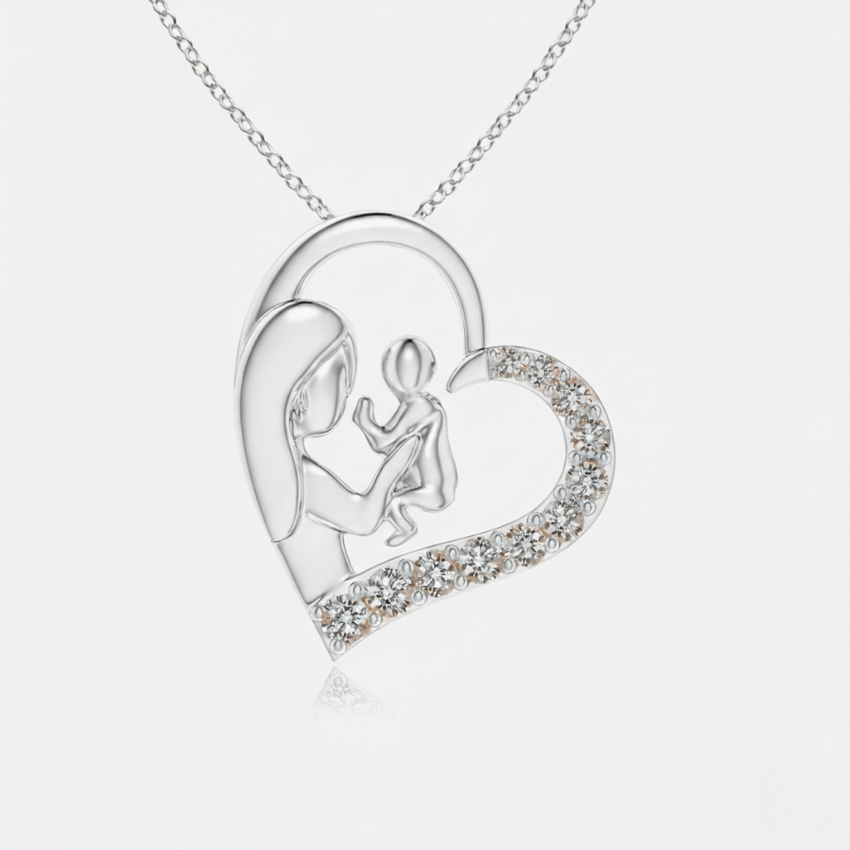 Diamond Heart Mother & Baby Pendant