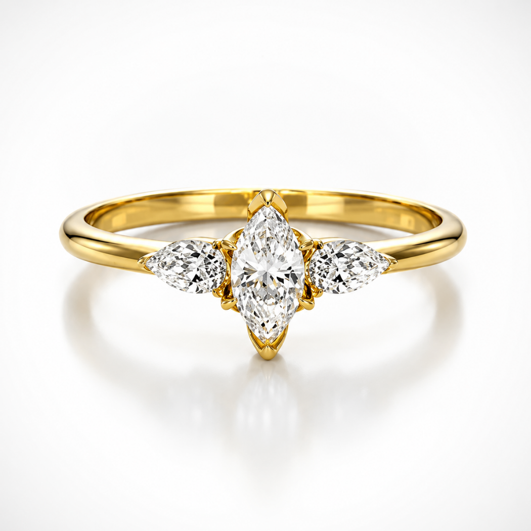 Marquise Diamond Ring With Pear Side Stones