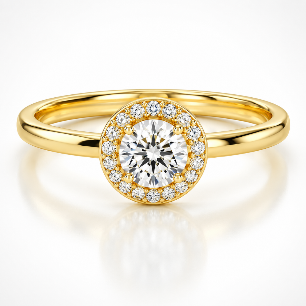 Round Halo Solitaire Diamond Engagement Ring