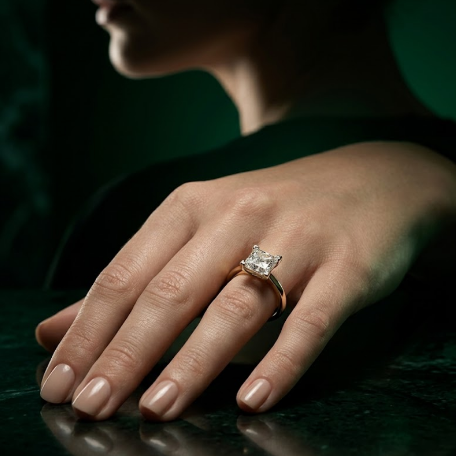 1 Ct Princess Lab Diamond Ring (E VVS, IGI)