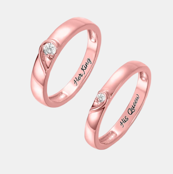 Half Heart Shaped Ring for Couple in lab grown diamonds