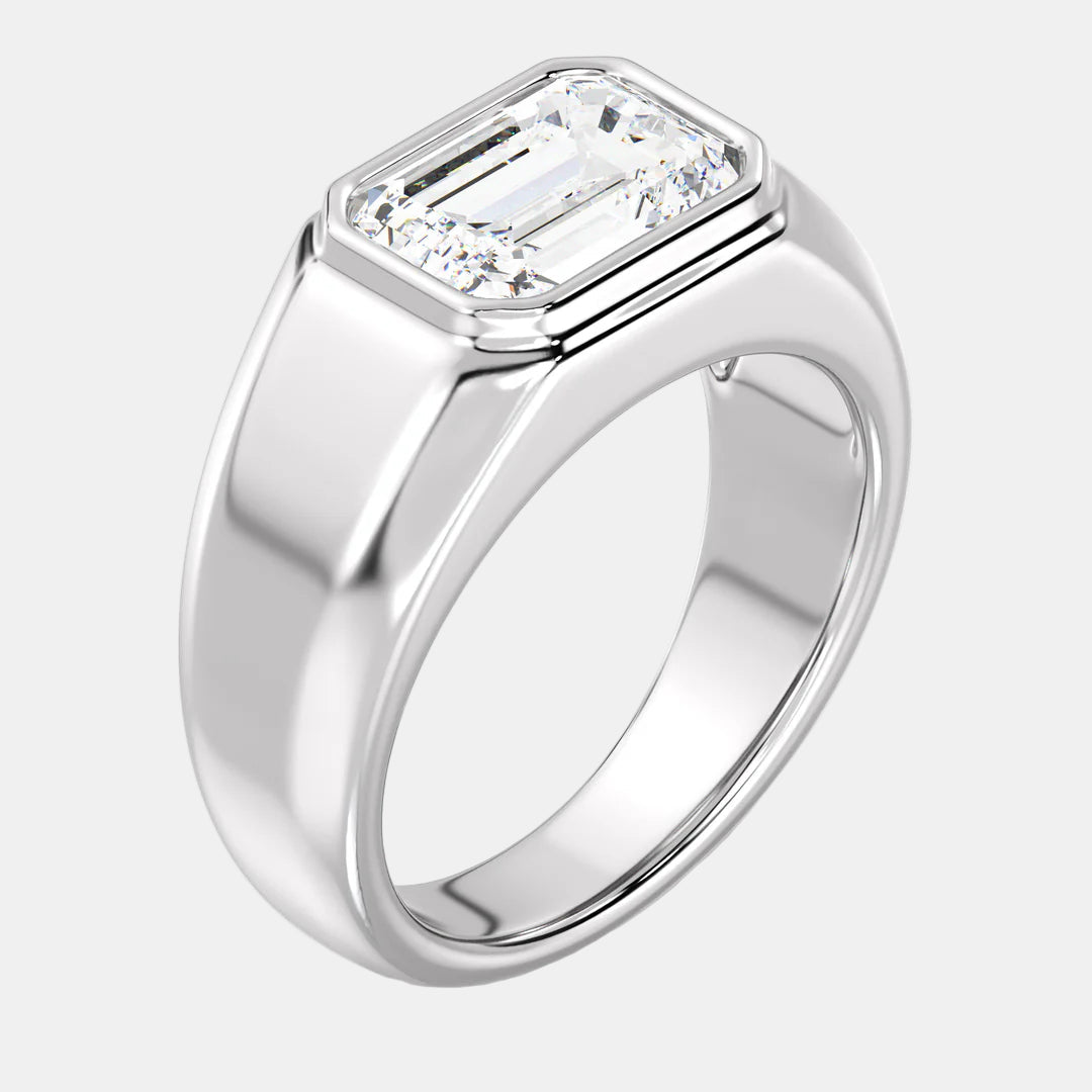 3 CT Emerald-Cut Lab-Grown Diamond Men's Bezel Set Engagement Ring