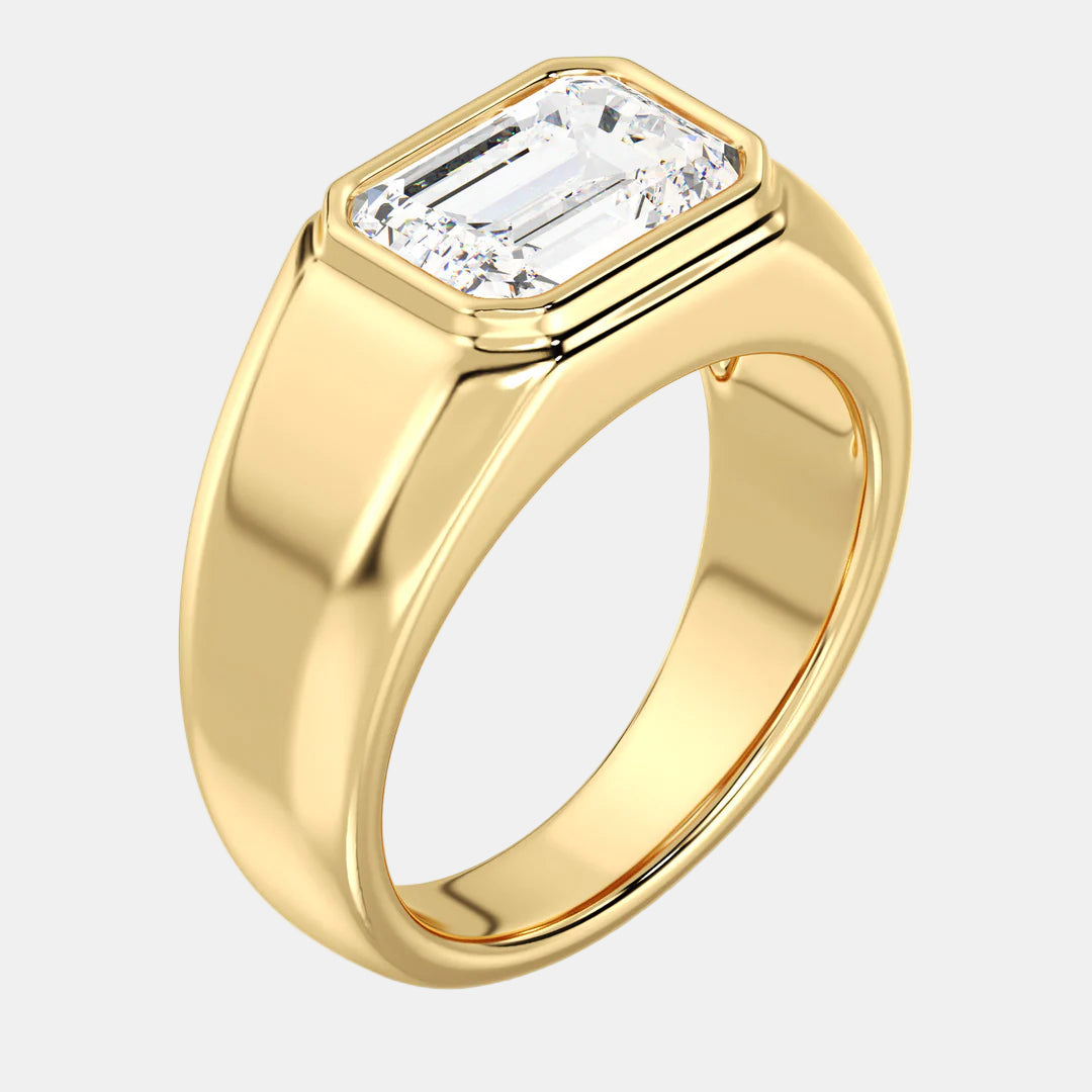 3 CT Emerald-Cut Lab-Grown Diamond Men's Bezel Set Engagement Ring