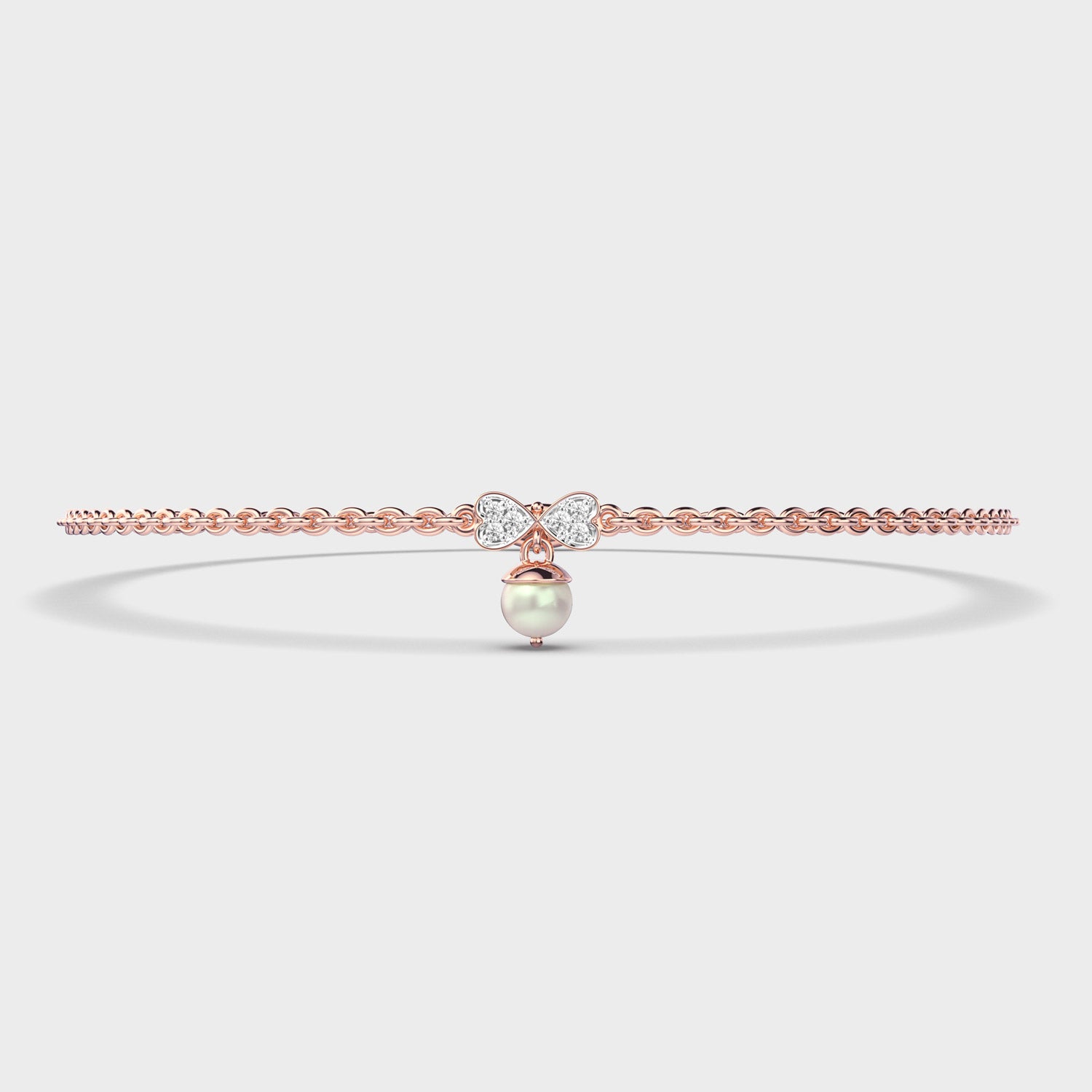 Ribbon Pearl Round Diamond Bracelet
