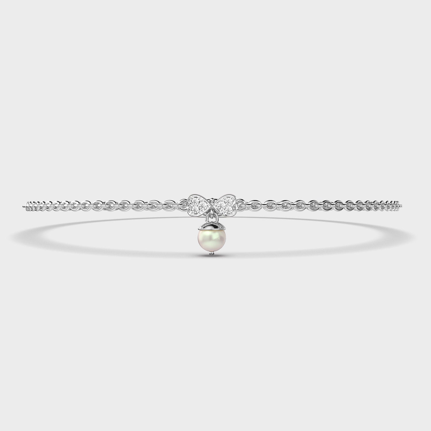 Ribbon Pearl Round Diamond Bracelet