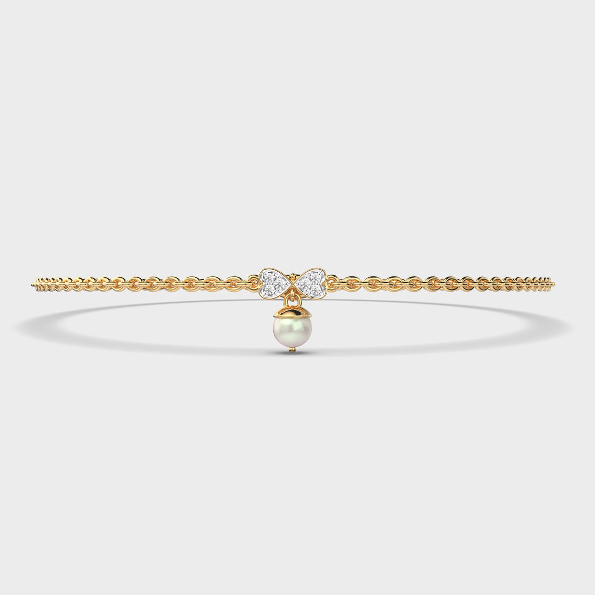 Ribbon Pearl Round Diamond Bracelet
