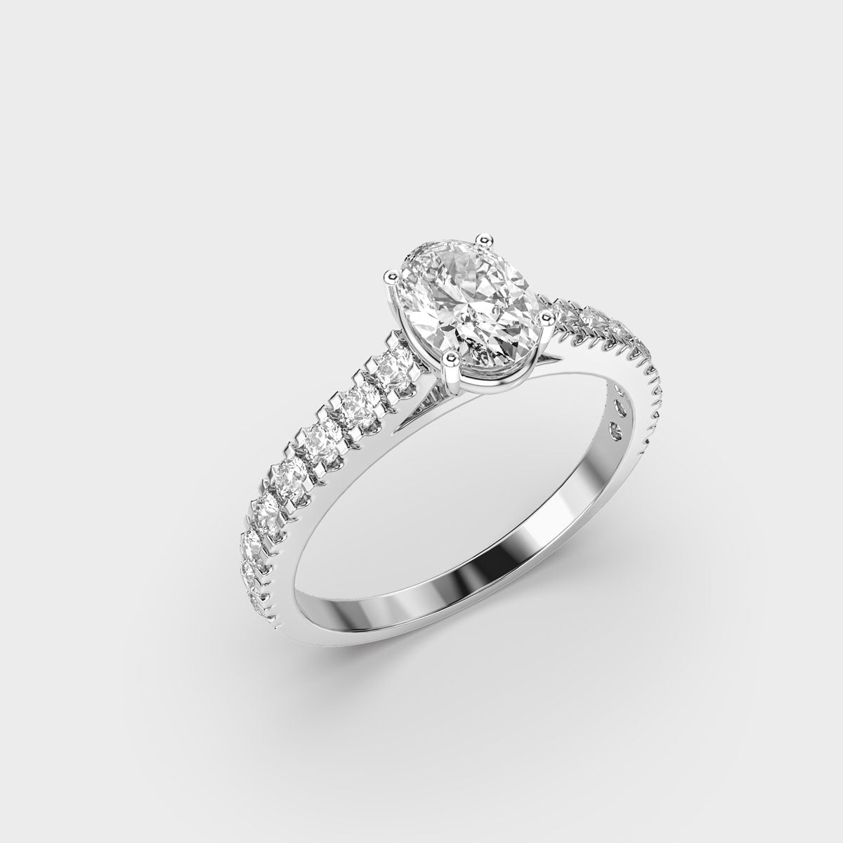 0.7 Cent Oval Solitaire with Diamond Ring