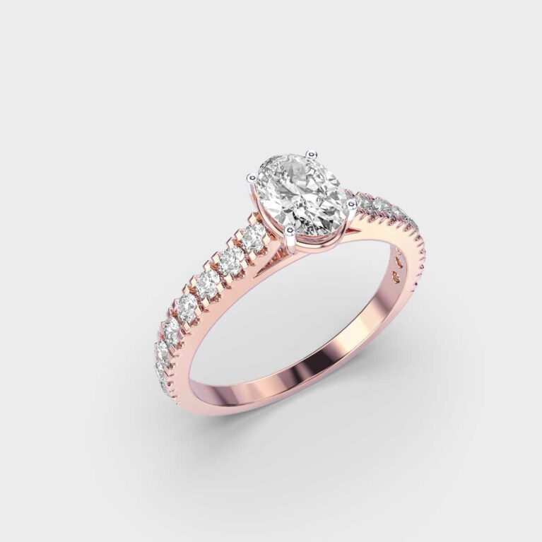 0.7 Cent Oval Solitaire with Diamond Ring