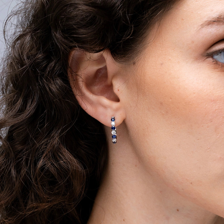 Sapphire Diamond Huggie Hoop Earrings
